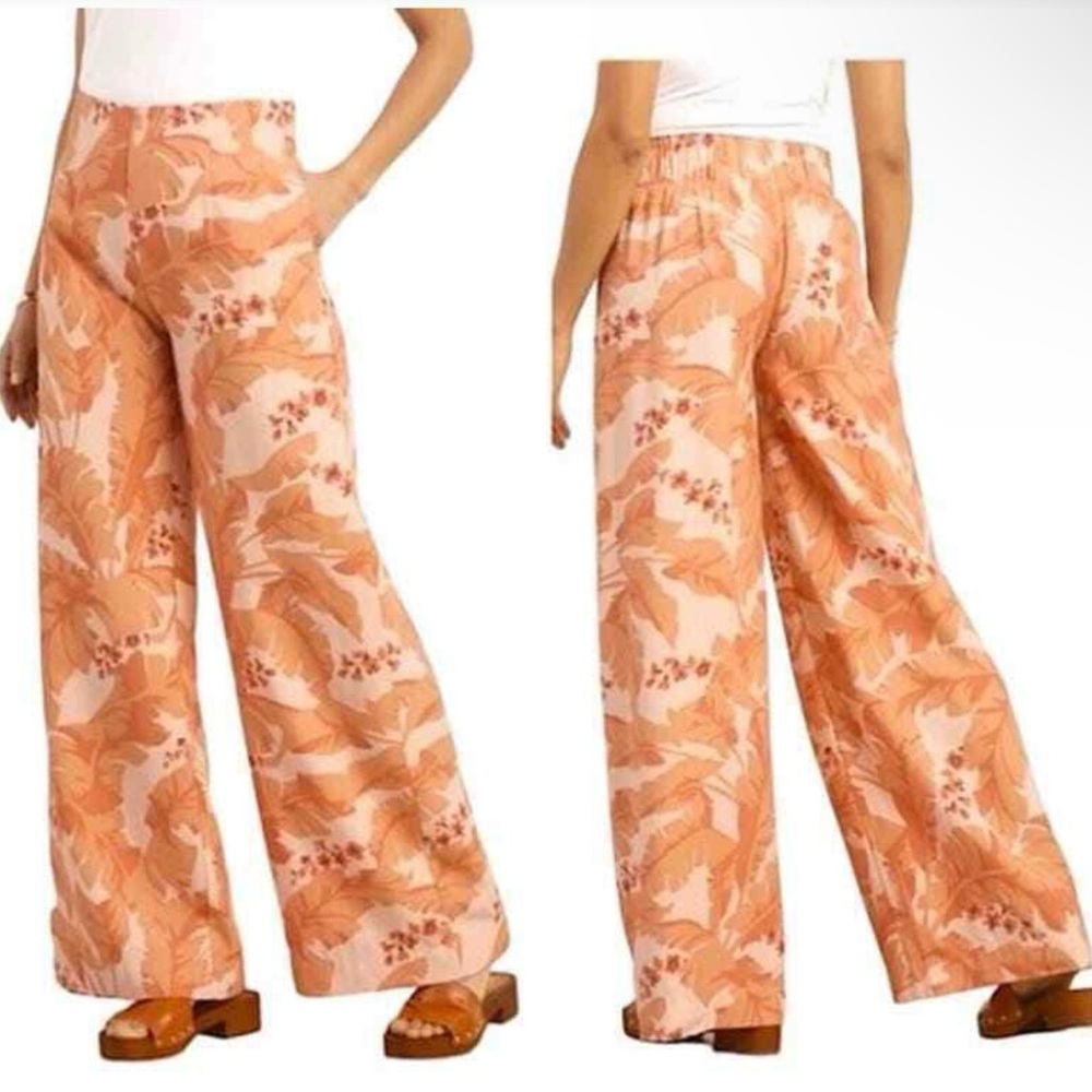 Soft‎ Surroundings Wide Leg Pants Grand Gardens Trousers Leaves NWT Size PXL